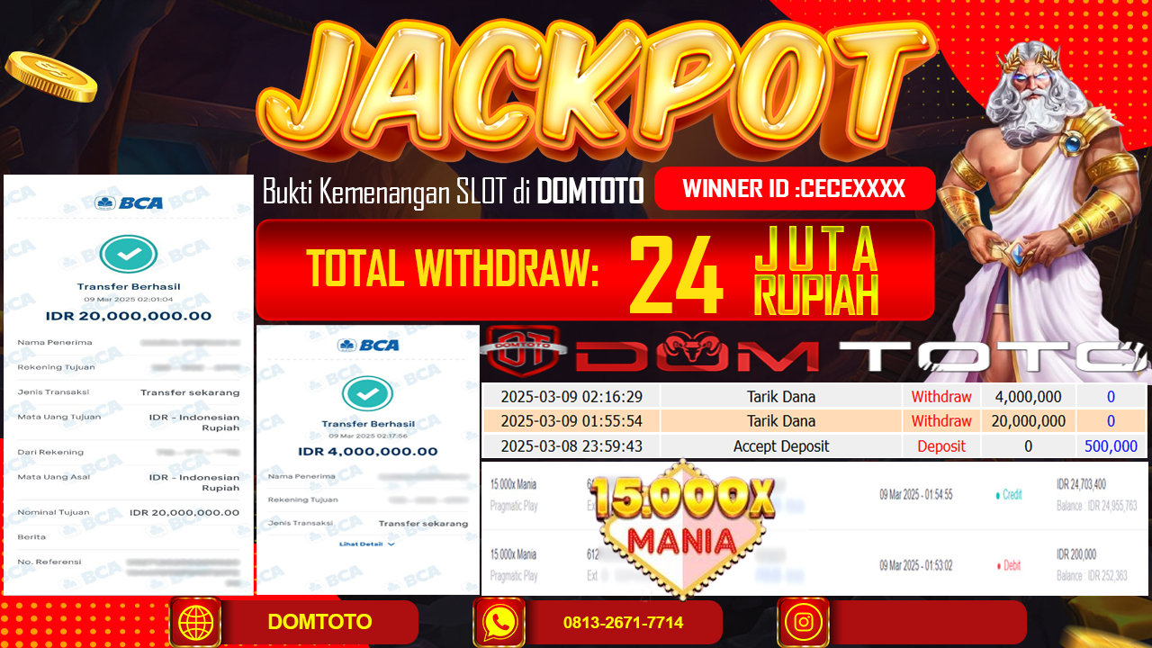 JACKPOT SLOT 15.000X MANIA  09 MARET 2025